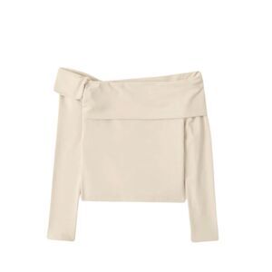 Abercrombie & Fitch Soft Collection Cream Long-Sleeve Off-The-Shoulder Top